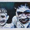 "Shaving Cream,"  1999
<br>
Oil & digital collage on canvas.
40 x30 inches.
<br>
<br>
Evan Elman, student.
Julian Hammer, student.