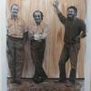 "Flip Flops," 2012
<br>
Oil & digital collage on canvas,
30 x 40 inches,
<br>
<br>
James Hansen (1951-1997) -- artist, Paul Bowen (b.1951) -- artist, Ray Elman (b. 1945) -- artist